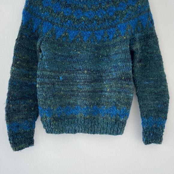 Vtg 80's Handknit Aquamarine Spaceknit Chunky Pullover Sweater Cozy Grunge - Picture 3 of 10